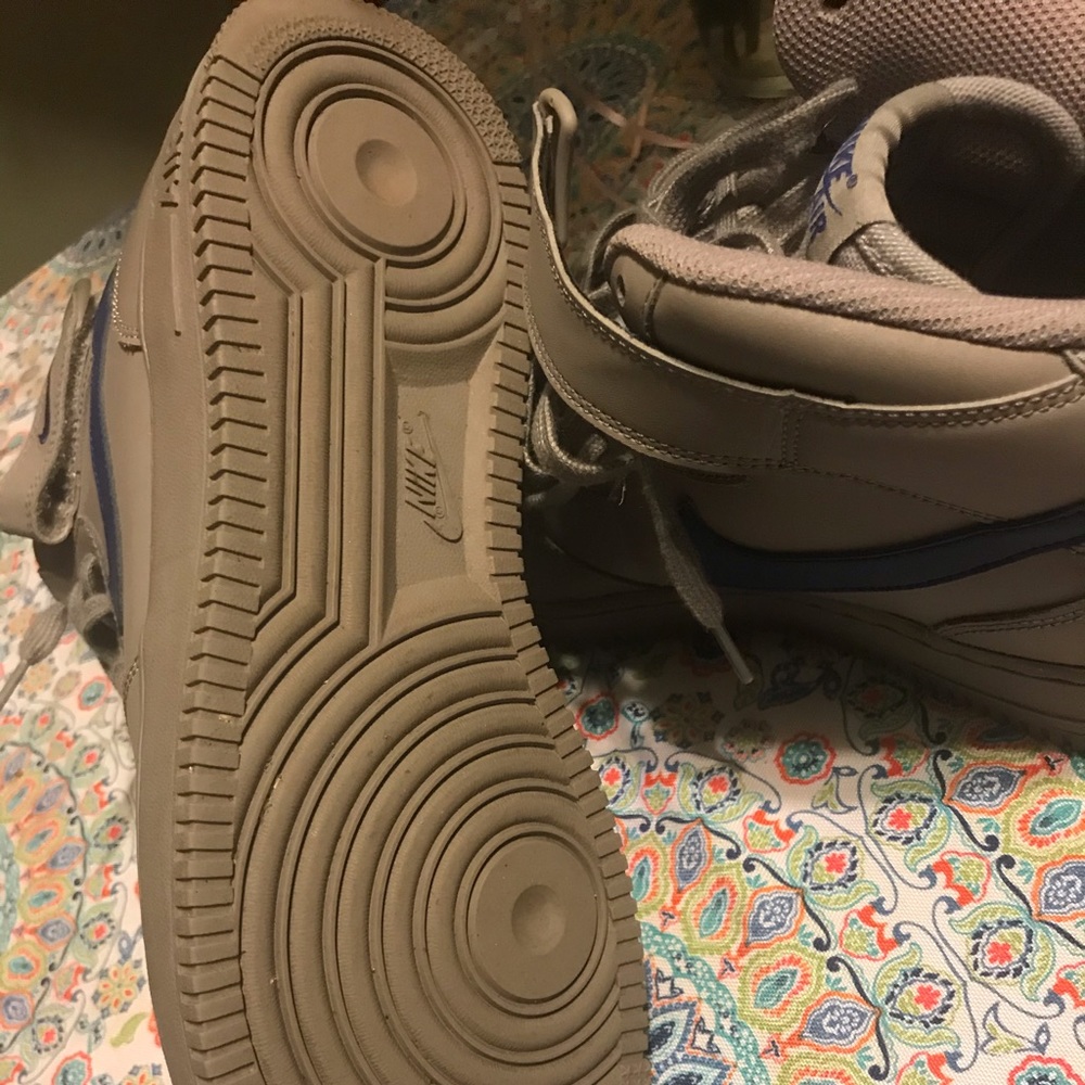 Grey and blue nike air